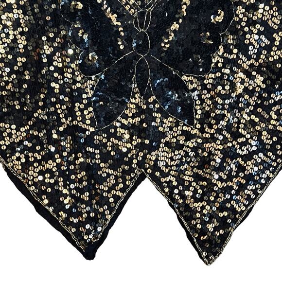 Vintage Women’s Sz S NWT Black Gold Sequin Butterfly Top 70s Deadstock Silk Boho - Picture 8 of 10